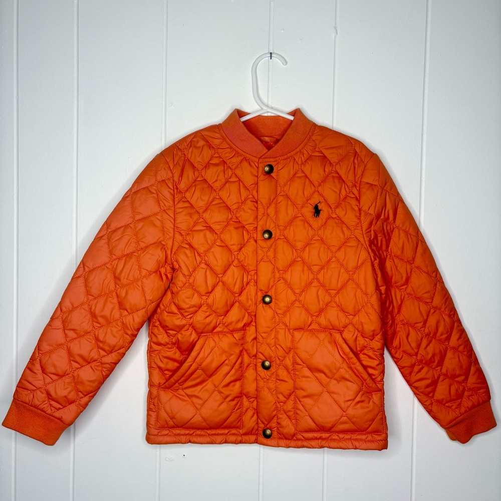 POLO Ralph Lauren Kid’s Size 7 Orange Quilted Lightweight Jacket Spring Logo - Picture 2 of 8